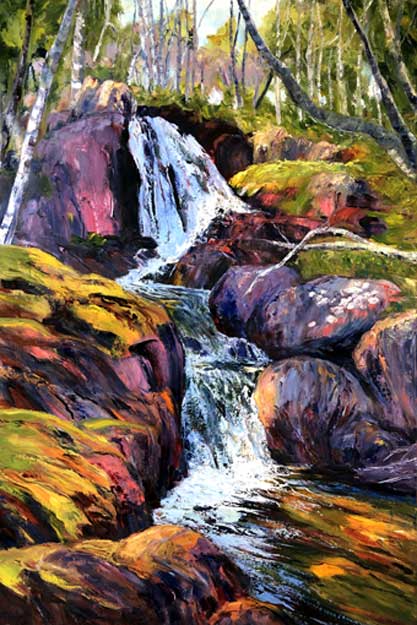 oil painting, Spring Waterfall by Brenda McClellan 