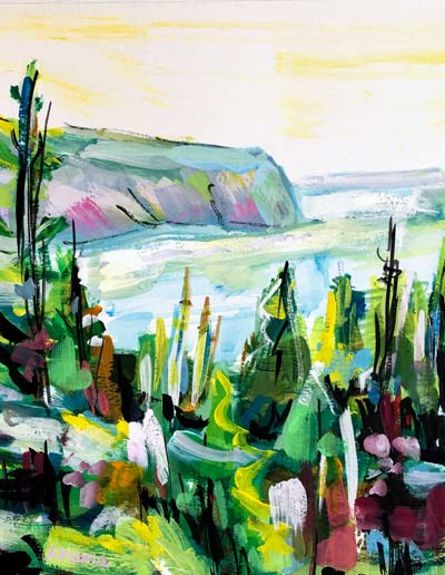Irene Duma - original Gouache and ink landscape painting, East Coast Trail Views I