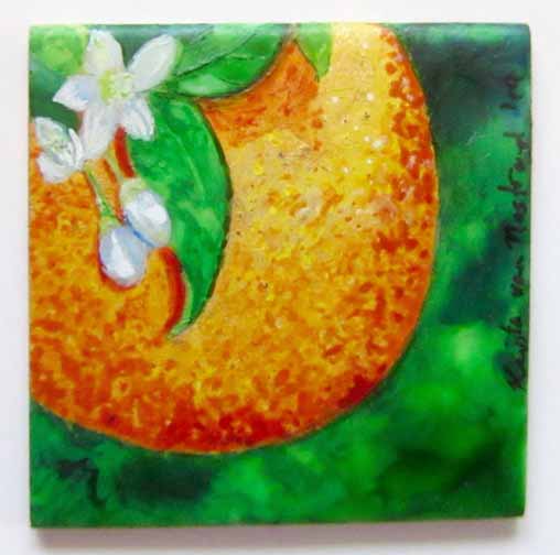 Krysta van Nostrand - small painting on ivory, orange